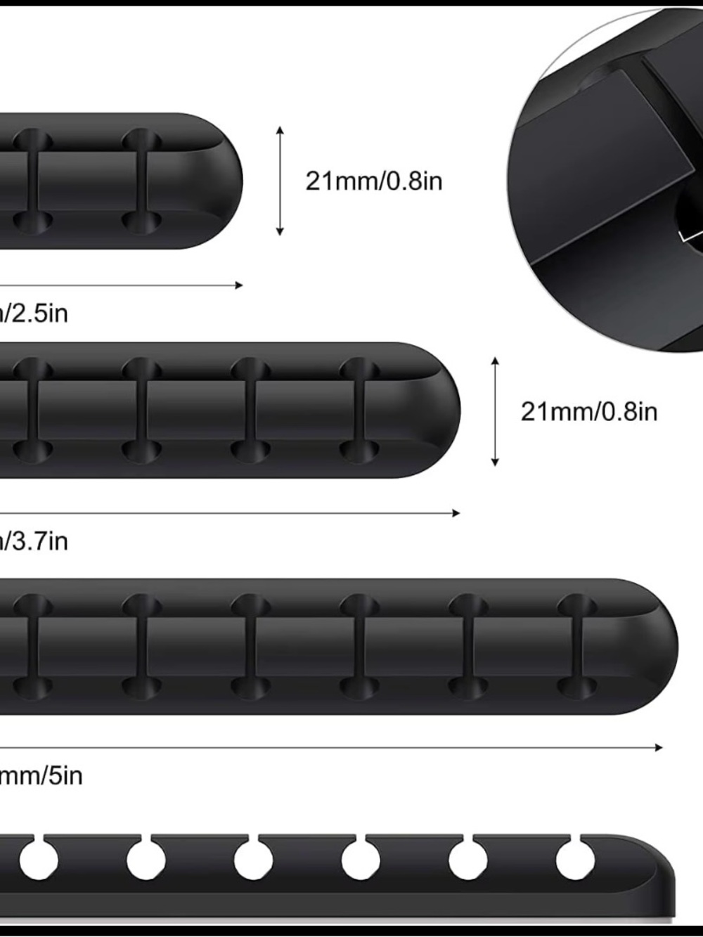 5 Pack Matte Black Silicone Cable Clips Cord Organizer Desk Tidy